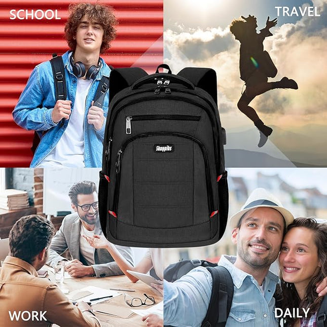 Backpack for Men,School Backpack for boys teens,Travel laptop backpack with USB Charging Port,Water Resistant business Work college bookbag,book bag Fits 15.6 Inch,Black Back Pack