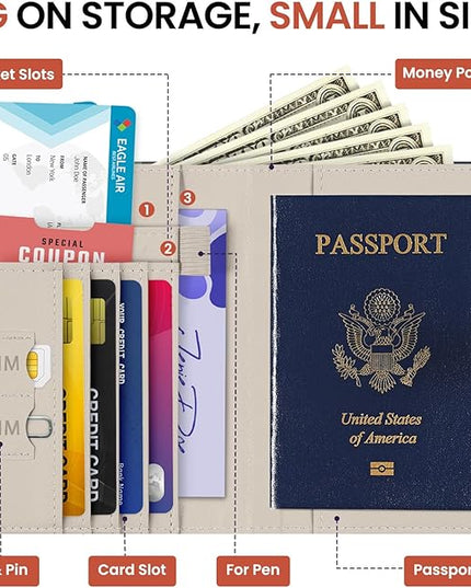 Passport Holder for Travel Essentials, RFID Blocking Leather Cover Wallet with Magnetic Closure, Aesthetic & Cute Passport Book Case for Women and Men - Cat