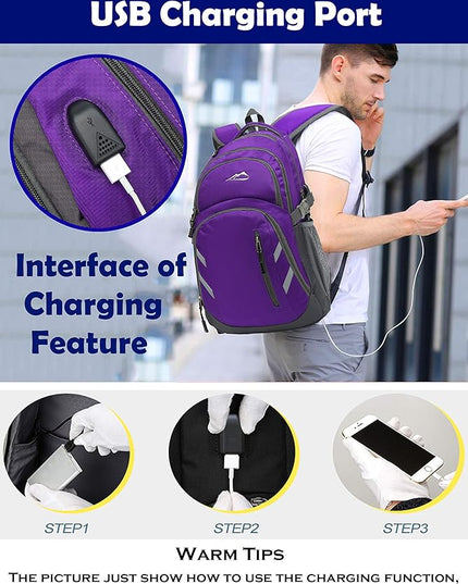 ProEtrade Backpack Bookbag for College Laptop Travel, Fit Laptop Up to 15.6 inch with USB Charging Port Multi Compartment Anti theft, Gift for Women Men (Purple)