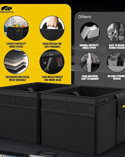 MIKKUPPA Car Trunk Organizer - 35L Collapsible Trunk Organizer with Lid, Sturdy Car Storage for SUV Auto Truck Van (Black, 2Pack)