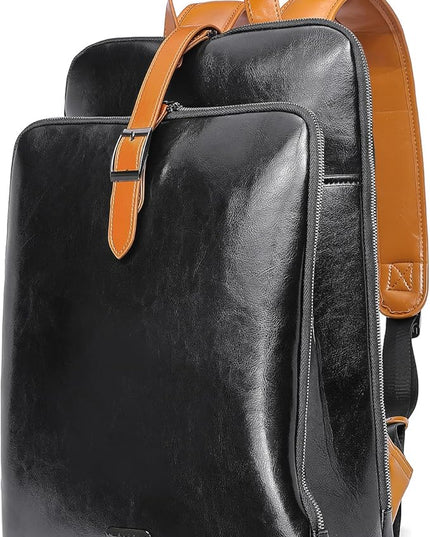 CLUCI Leather Backpack for Women, 15.6 inch Laptop Bag, Large Genuine Work Backpack Travel Back
