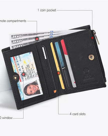 Oak Leathers Wallet For Women Full Grain Leather - Small RFID Coin Purse Credit Card & ID Holder for Ladies,Bifold Wallets for Teenager | Small, RFID, Coin Purse, for Ladies, for Teenager