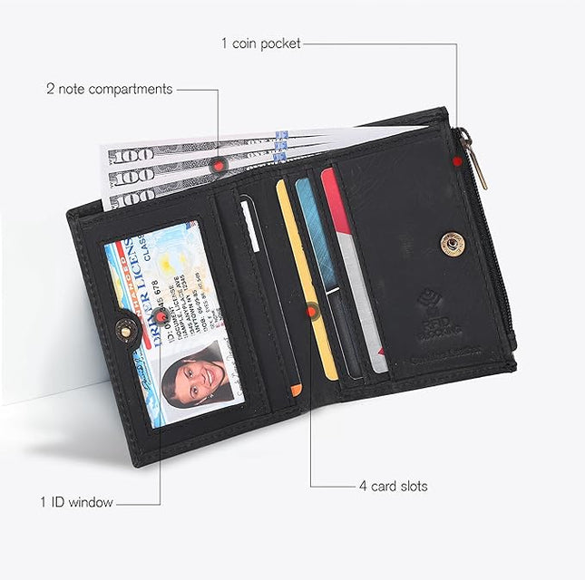 Oak Leathers Wallet For Women Full Grain Leather - Small RFID Coin Purse Credit Card & ID Holder for Ladies,Bifold Wallets for Teenager | Small, RFID, Coin Purse, for Ladies, for Teenager
