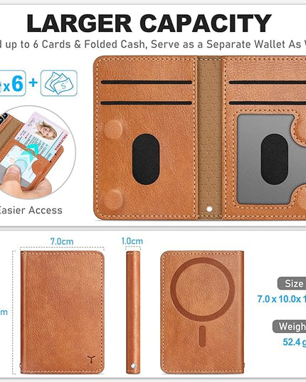TUCCH for Magsafe Wallet with 6 Card Holders, RFID Blocking [Clear ID Window] PU Leather Folio Magnetic Phone Wallet for iPhone 17/16/15/14/13/12/Plus/Air/Pro/Pro Max Series, Textured Brown
