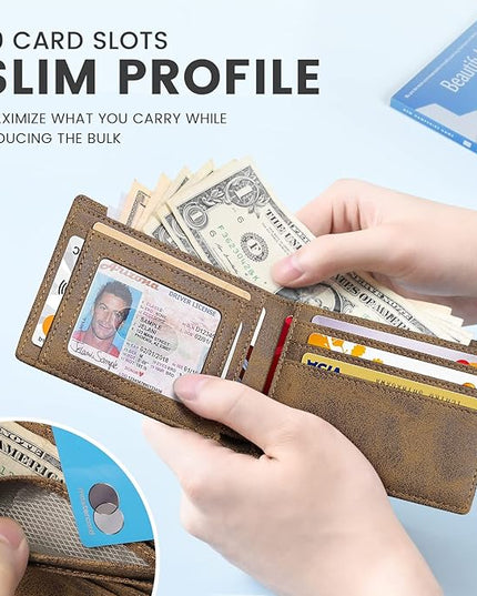 Zitahli Mens-Wallet-Slim-Leather-RFID Blocking Wallet for Men Minimalist Bifold Credit Card Holder with Gift Box