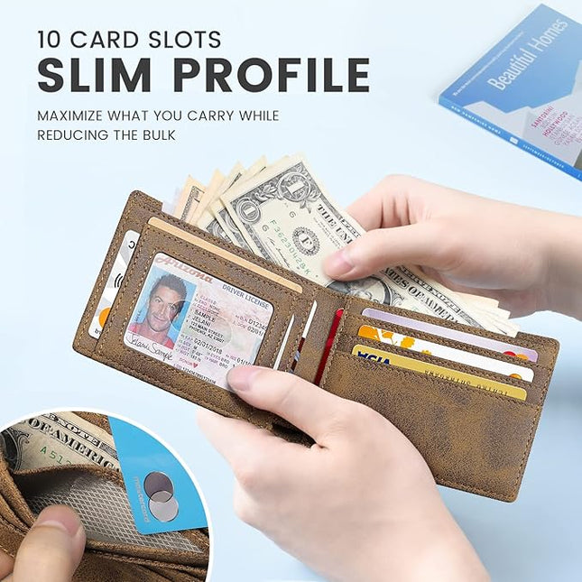 Zitahli Mens-Wallet-Slim-Leather-RFID Blocking Wallet for Men Minimalist Bifold Credit Card Holder with Gift Box