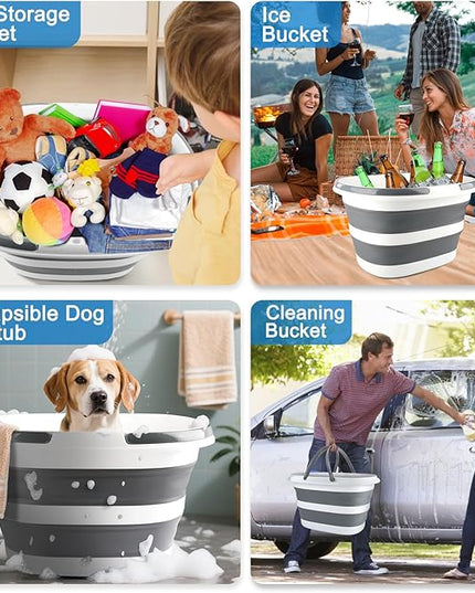 28L Large Collapsible Mop Bucket with Handle for Cleaning, Silicone Portable Pet Bathtub for Puppy Small Dogs Cats, Foldable Laundry Basket Hamper Clothes Storage Bin Space Saving Design for RV Home