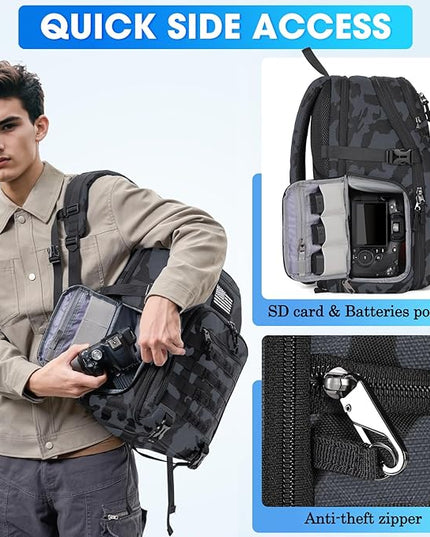 SDYSM Camera Backpack Bag Professional for DSLR/SLR Mirrorless Camera Waterproof 15.6 inch Tactical Camera Bags for Photographers with Rain Cover, Tripod Holder, Small Bag Photography Backpack Case