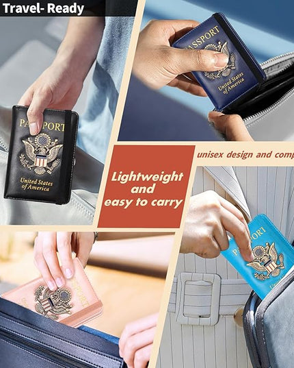 Passport Holder Cover Travel Wallet RFID Blocking Passport Wallets Family Organization Personalized Wallet Case for Men and Women Travel Must Haves(Rose gold)