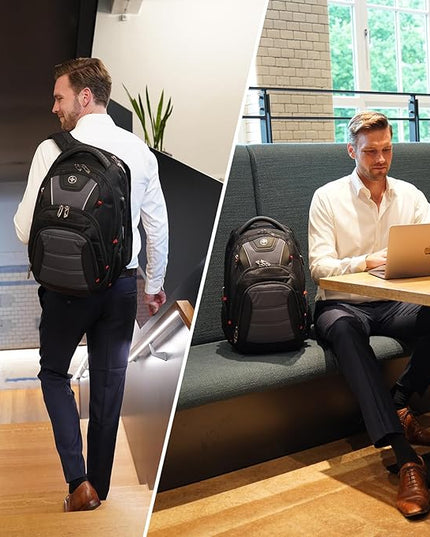 Swissdigital Design Men's Laptop Backpack for Man，Large Capacity Business Travel Backpack Black/Grey | J14-02