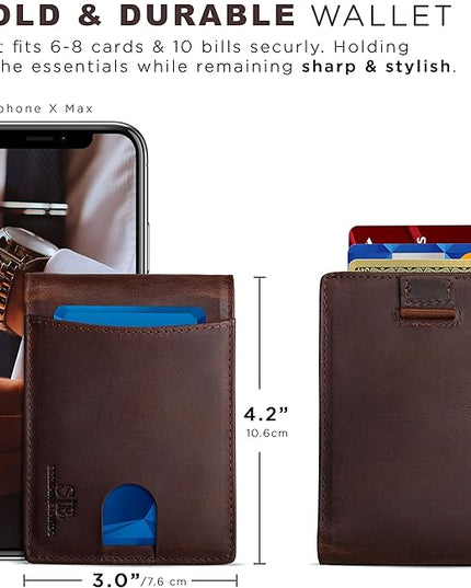 SERMAN BRANDS RFID Blocking Slim Bifold Genuine Leather Thin Minimalist Front Pocket Wallets for Men Billfold Wallet Men Gift