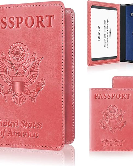 Ciana Passport Holder for Travel – PU Leather Passport Cover and Card Holder for Men & Women – Slim Passport Holder with Card Protector Slot, Travel Must Haves (Pink)