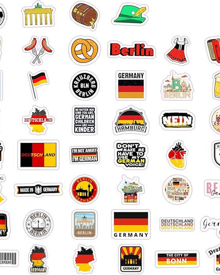 BulbaCraft Germany Stickers for Water Bottle and Laptop - Cultural Party Supplies & Decorations, Waterproof Vinyl German Decals, Germany Flag and Icon Stickers Laptop Decals, Gifts for Women & Men