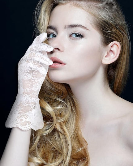 SATINIOR Ladies Lace Gloves for Women Tea Party Elegant Short Courtesy Gloves for Wedding Dinner Opera Parties