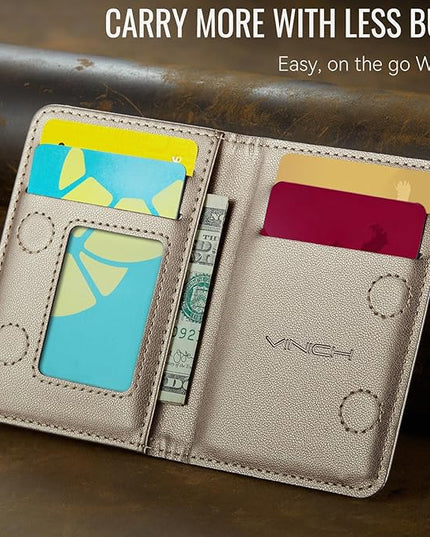 Vinich for MagSafe Wallet Magnetic RFID Blocking Card Holder Compatible with MagSafe Phones and Cases, Strong Magnet Minimalist Phone Wallet for iPhone 17/16/15/14/13/12/ Pro/Max/Plus, Desert Titanium