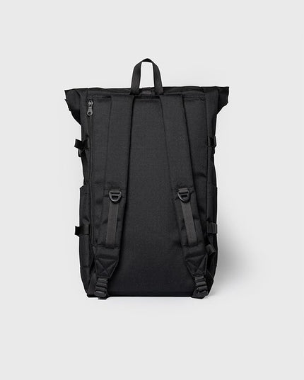 Sandqvist Men's Icon Large Rolltop Backpack, Black With Black Leather, One Size