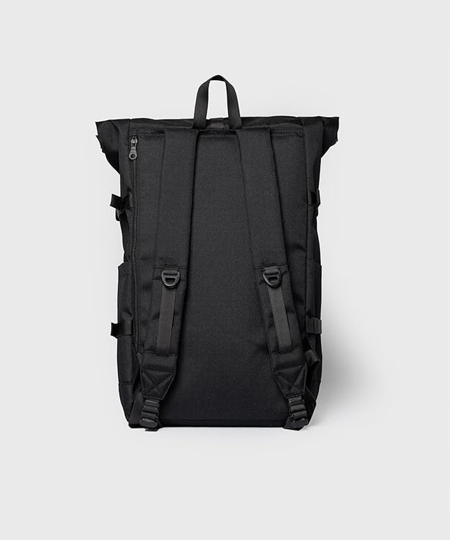 Sandqvist Men's Icon Large Rolltop Backpack, Black With Black Leather, One Size