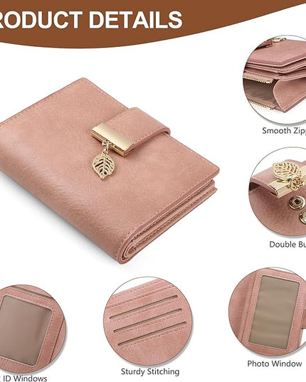 yiijay Small Wallet Women RFID Blocking Leather Bifold Wallet Credit Card Holder for Women Ladies Compact Wallet Mini Purse With Zipper Pocket