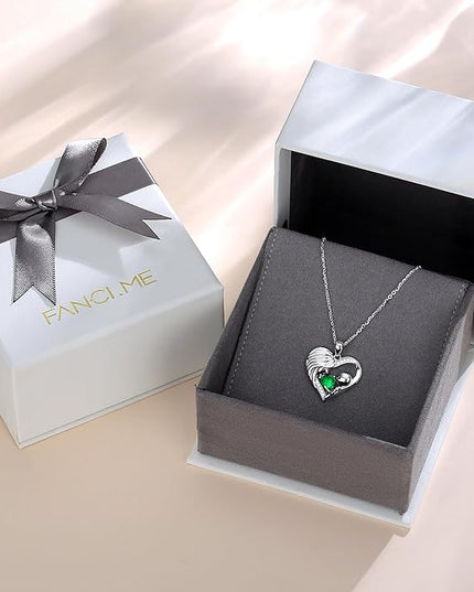 FANCIME Mom Birthstone Necklace Mother and Child Love Heart Necklace I Love You Mom Gifts Mothers Day Birthstone Jewelry Gifts for Grandmother Women Wife, 16"+2" Inches