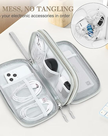FYY Electronic Organizer, Travel Cable Organizer Bag Pouch Electronic Accessories Carry Case Portable Waterproof Double Layers Storage Bag for Cable, Charger, Phone, Earphone, Medium Size, Khaki