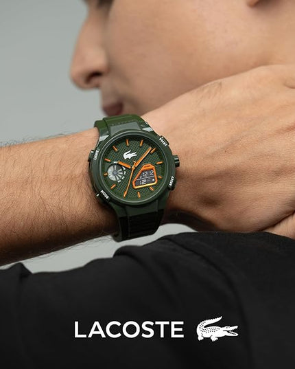 Lacoste LC33 Men's Analog-Digital Watch – TR90 Case, World Clock, Stopwatch, Alarm, Backlight, Textured Silicone Strap, Premium Fashion Timepiece - Gift for Him - 45mm