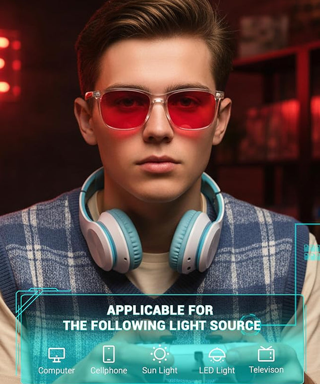 TIJN Blue Light Glasses for Men Women - Red Light Glasses for Computer Gaming - Dual AR Coating Lens - Screen Fatigue & UV Protection