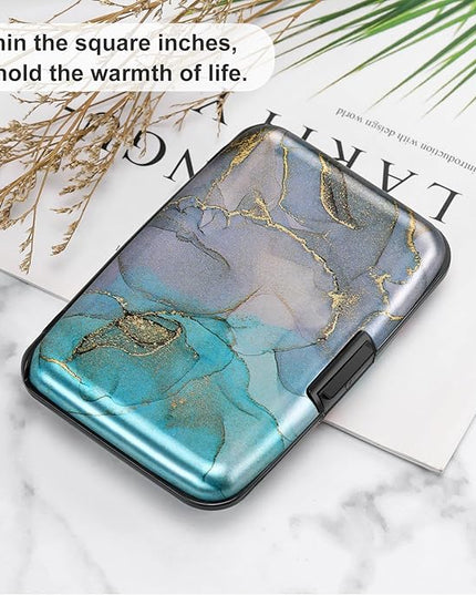 ELFISH Mini RFID Aluminum Wallet Credit Cards Holder Business Card Case Metal ID Case for Men Women（Blue Purple Marble