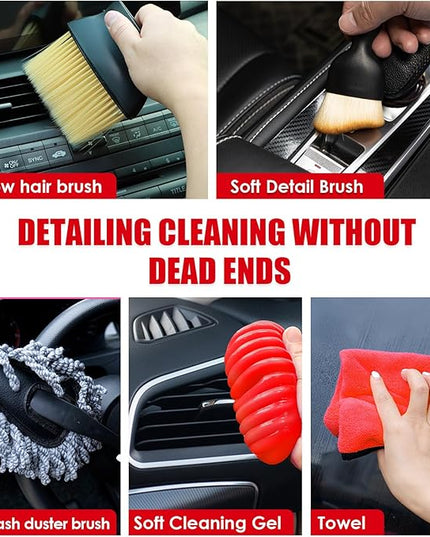 Viewsun 17PCS Car Cleaning Kit, Car Interior Detailing Kit with Red High Power Handheld Vacuum, Detailing Brush Set, Windshield Cleaner, Cleaning Gel, Complete Auto Accessories for Women