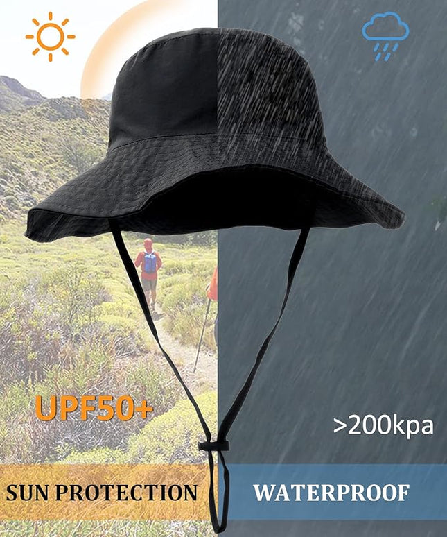 Water-Resistant Sun UPF 50+ Bucket Hat Protection Packable Brimmed Boonie for Women Men Summer Lightweight Hiking Outdoor Cap