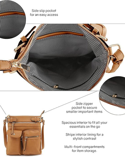 SG SUGU Katie Lightweight Medium Crossbody Bag Shoulder Bag with Multi Pocket for Women