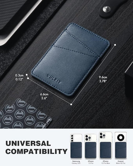 VULKIT Phone Card Holder Wallet Leather Adhesive Pocket RFID Blocking Credit Card Sleeves Stick Back of Phone Smartphones Navy
