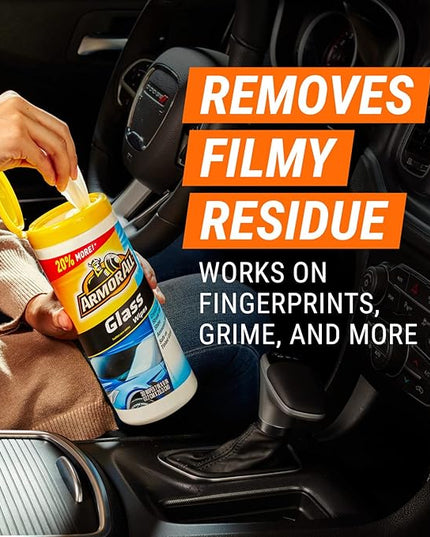 Armor All Car Glass Wipes, Auto Glass Cleaner for Film and Grime, 30 Count (Pack of 2)