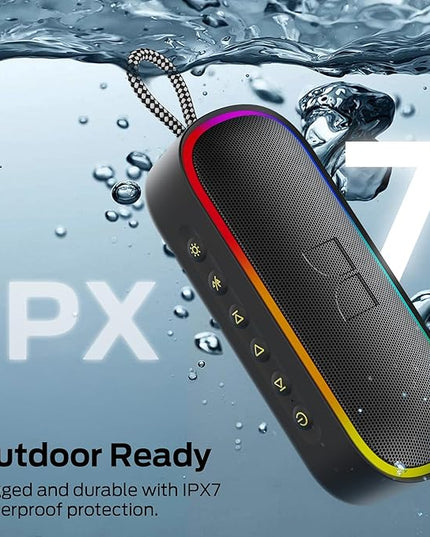Monster S150 Plus Portable Speaker - IPX7 Waterproof Bluetooth Speaker 40W with Dynamic RGB Lights, Bluetooth 6.0, 15H Playtime, TF Card/AUX Input/Type-C, Wireless Speaker for Outdoor, Travel, Black