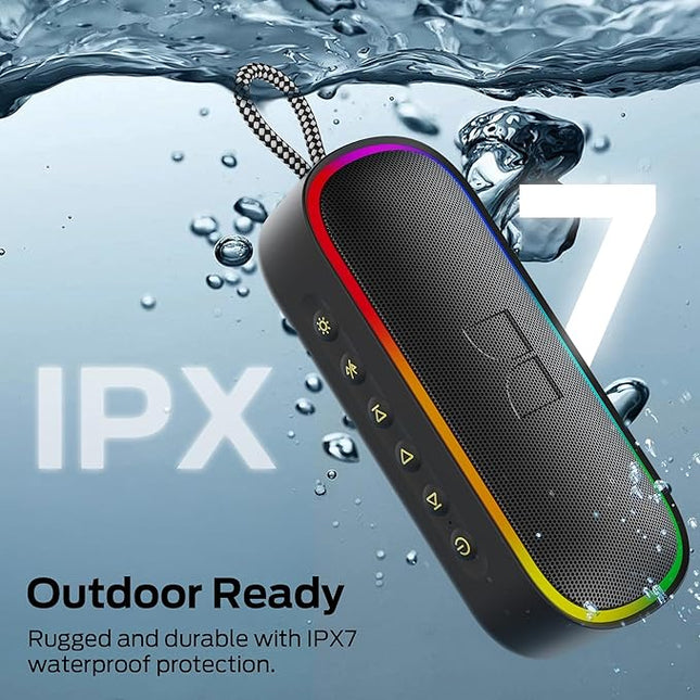 Monster S150 Plus Portable Speaker - IPX7 Waterproof Bluetooth Speaker 40W with Dynamic RGB Lights, Bluetooth 6.0, 15H Playtime, TF Card/AUX Input/Type-C, Wireless Speaker for Outdoor, Travel, Black
