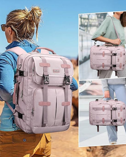 PIJUSHI Carry on Travel Backpack for Women Convertible Duffle Bag Flight Approved Luggage Backpack Fit 16 Inch Laptop(PE053 Ashen Purple)