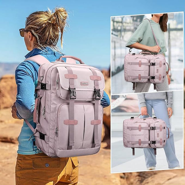 PIJUSHI Carry on Travel Backpack for Women Convertible Duffle Bag Flight Approved Luggage Backpack Fit 16 Inch Laptop(PE053 Ashen Purple)