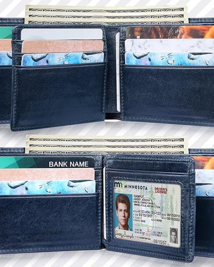 Artpaxy Mens Wallet Bifold Genuine Leather RFID Blocking Wallet for Men with 1 ID Windows 13 Card Holders 2 cash pockets 1 Gift Box