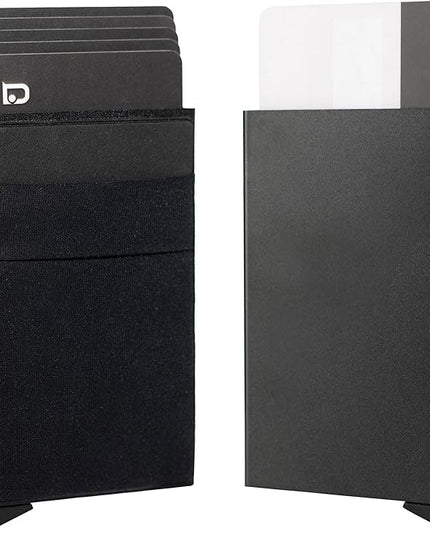 JENOSSCOM Jenoss Minimalist Credit Card Holder with Money Pocket Pop Up Wallet, Slide Pop Up Smart Wallet RFID Blocking, Slim Card Case Holds Up to 6-7 Cards Slot Organizers ID Clip (Black)