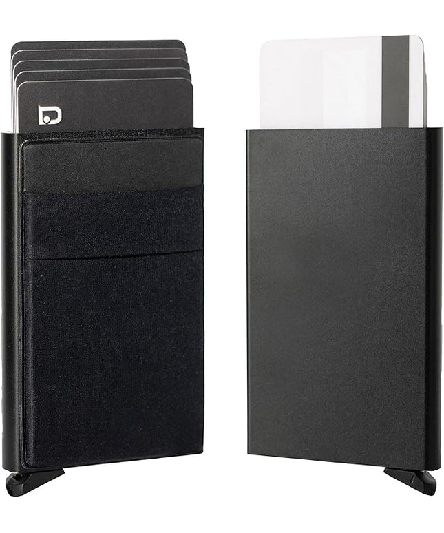 JENOSSCOM Jenoss Minimalist Credit Card Holder with Money Pocket Pop Up Wallet, Slide Pop Up Smart Wallet RFID Blocking, Slim Card Case Holds Up to 6-7 Cards Slot Organizers ID Clip (Black)