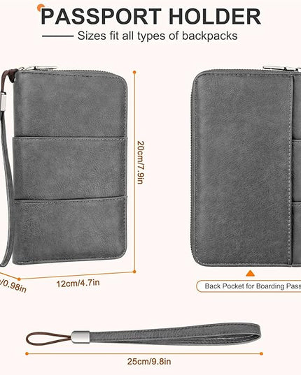 Family Passport Holder Wallet with Zipper, RFID Blocking Travel Document Organizer, PU Leather Passport Wallet for Women Men, Passport Cover Travel Wallet for Boarding Pass, ID, Money, Tickets