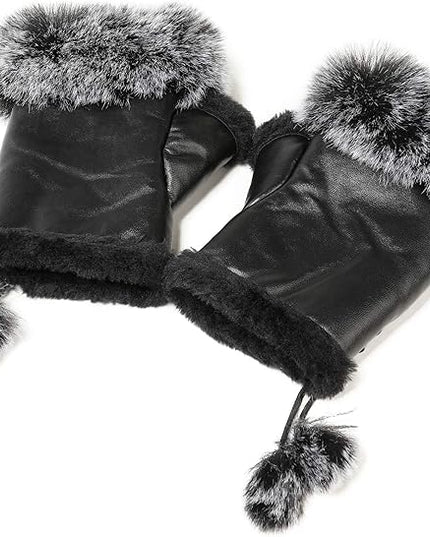 Cute Winter Gloves - Fuzzy Furry Faux Fur Lined, Warm Hands Warmer for Women