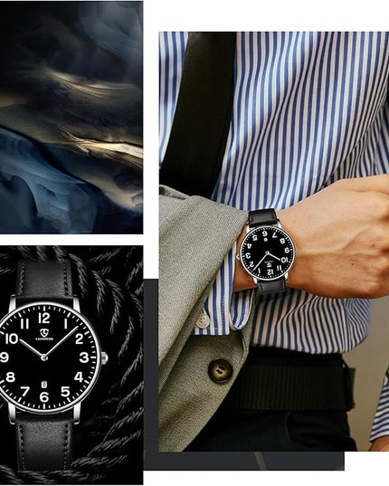 L LAVAREDO Watch for Men, Extremely Thin Mens Watches Minimalist Analog Men's Leather Wrist Watches with Time/Date, Birthday Gift for Men Boyfriend