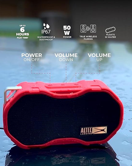 Altec Lansing Baby Boom XL - Waterproof Bluetooth Speaker, Wireless & Portable Speaker for Travel & Outdoor Use, Deep Bass & Loud Sound, 1 Pack, Red