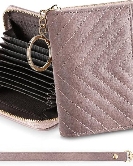 BOSTANTEN Credit Card Holder Wallet RFID Blocking Leather Small Wallet for Women Zipper Keychain Wallet with Wristlet Purple