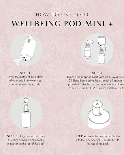 NEOM Wellbeing Pod Mini+ Essential Oil Diffuser, White I Waterless and Wireless I Portable & Versatile - car, Office or Home I Up to 125 Hours of Natural Fragrance use per Charge