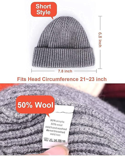 ROYBENS Swag Wool Knit Cuff Short Fisherman Beanie for Men Women, Winter Warm Hats