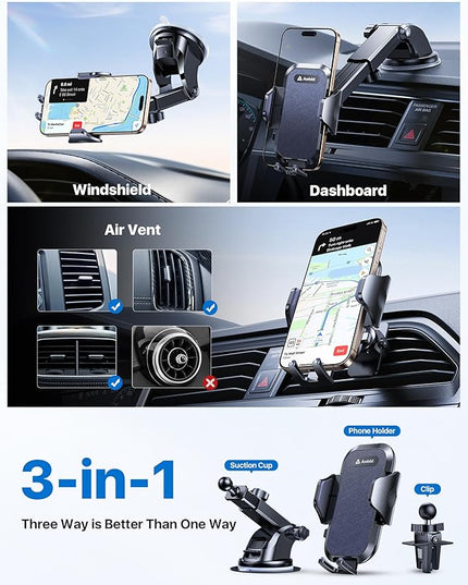 andobil Car Phone Holder Mount (Strong Suction&Bumpy Road Stable) Phone Holders for Your Car, Cell Phone Car Mount for Windshield Dash Vent Truck Cradle Stand for iPhone 17 16 15 14 Pro Max, Blue