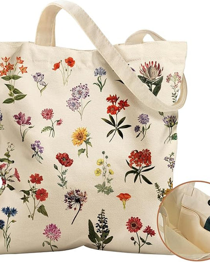 Aesthetic Tote Bag for Women- with Magnetic Buckle and Zipper Inner Pocket Cloth Cotton Canvas Tote Bags