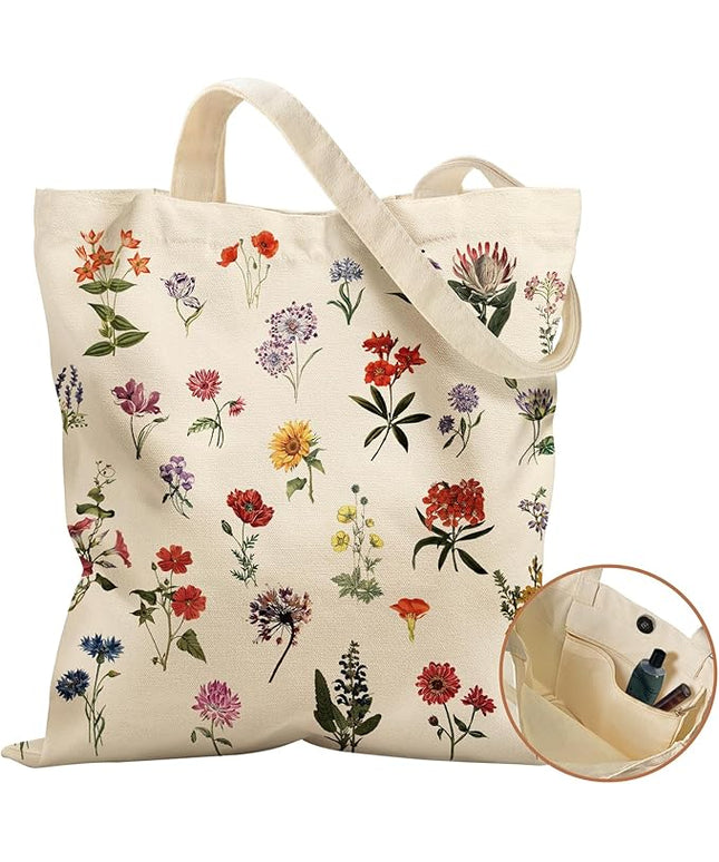 Aesthetic Tote Bag for Women- with Magnetic Buckle and Zipper Inner Pocket Cloth Cotton Canvas Tote Bags
