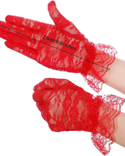 SATINIOR Ladies Lace Gloves for Women Tea Party Elegant Short Courtesy Gloves for Wedding Dinner Opera Parties